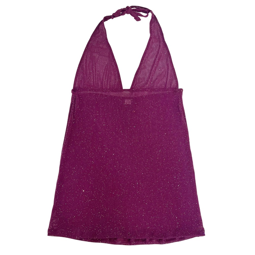 Microminimus Purple Glitter Mesh Halter Mini Dress Sheer Festival Coverup MEDIUM